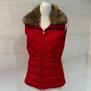 Talbots Red Faux Fur Collar Puffer Vest - size Petite